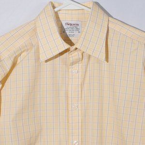 T.M. Lewin Men's Dress Shirt 16-33 Yellow Windowpane Cotton French Cuff